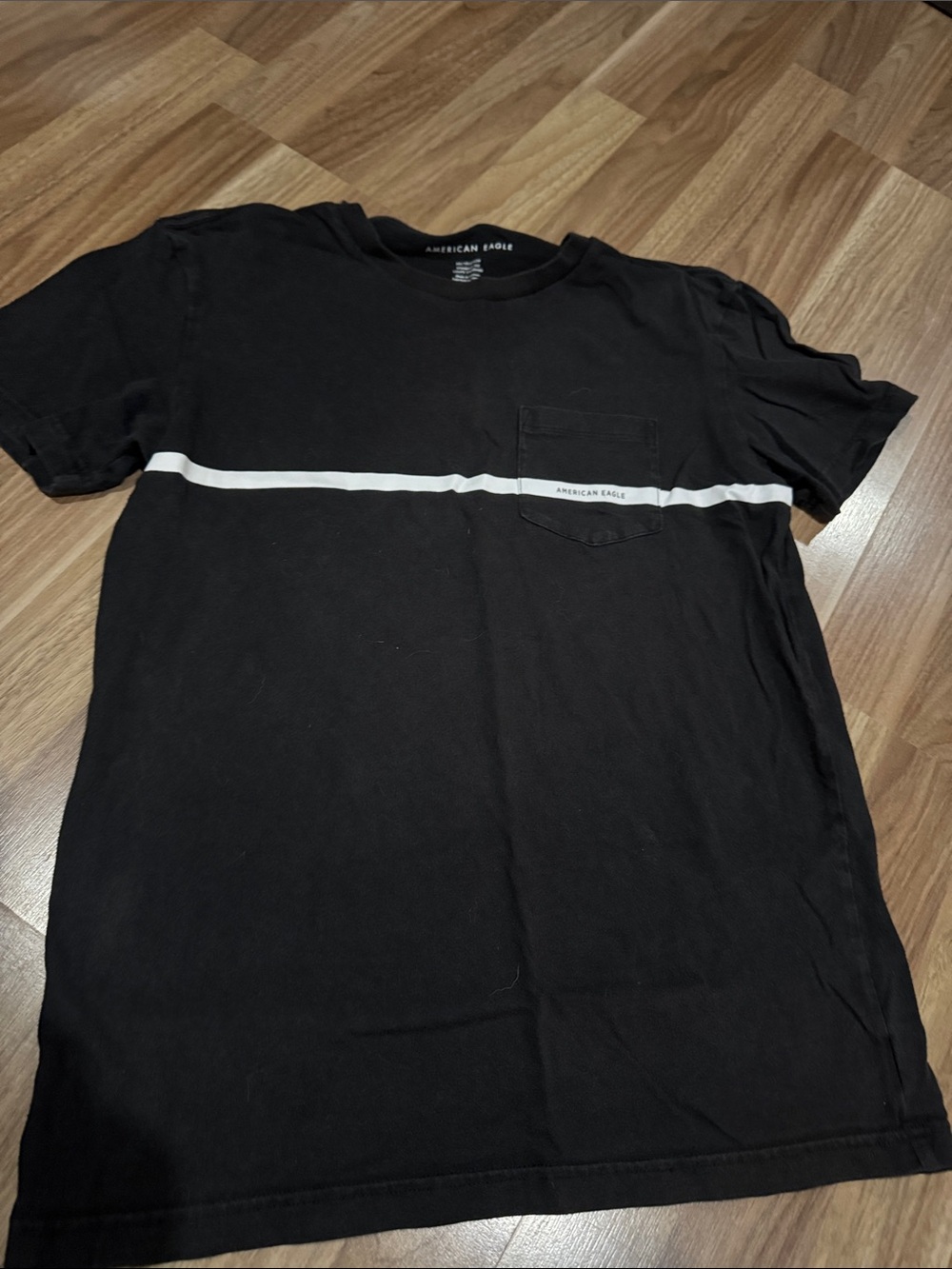 American Eagle Outfitters Black Tee with White Chest Stripe